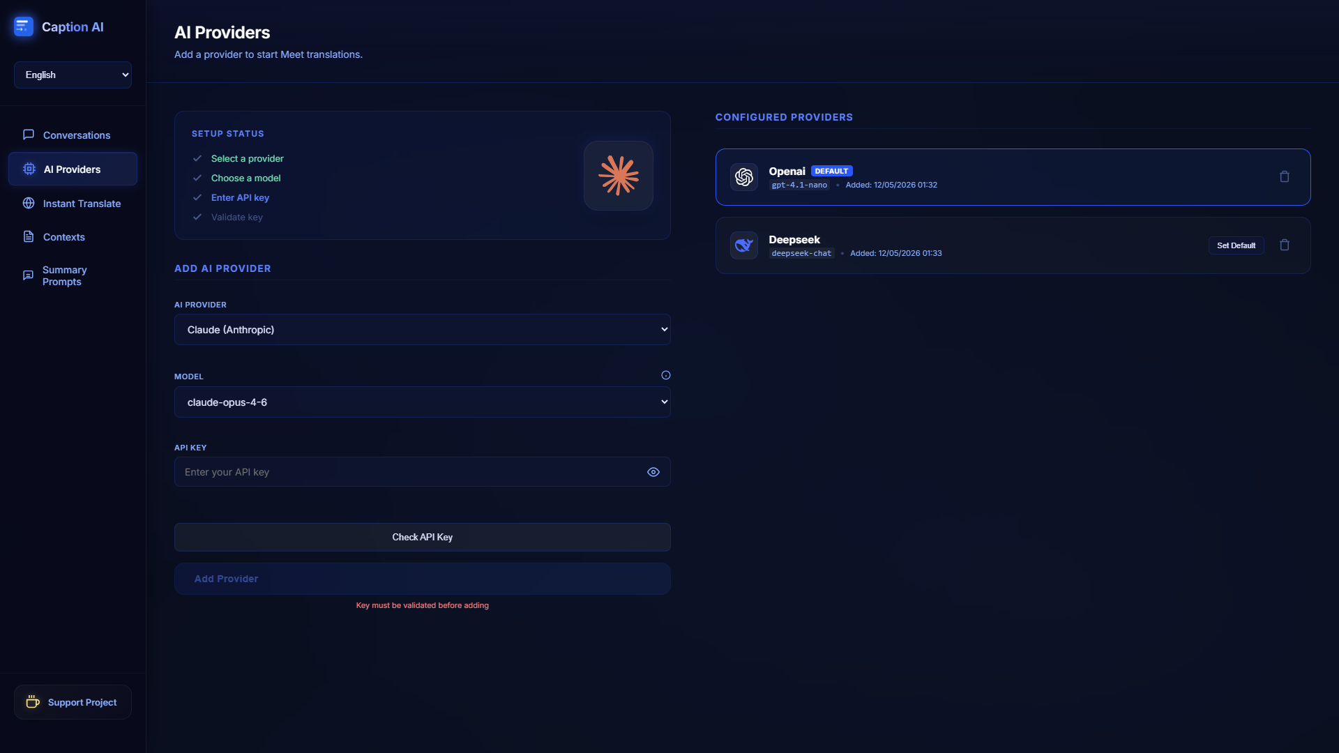 AI Provider Settings
